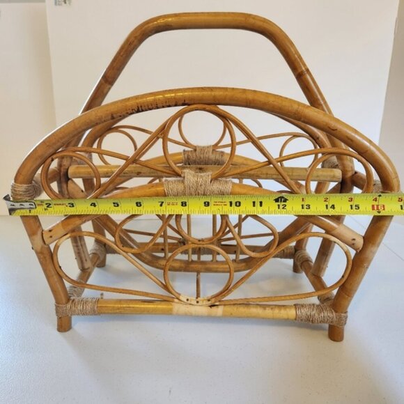 Vintage Bamboo Book Storage Basket Magazine Rack 1970s 70s Boho Home Decor Hippy - Picture 7 of 9